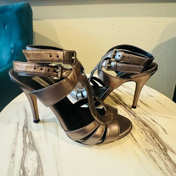 Classiques Entier Metallic Gray High Heels Double Ankle Straps 6.5M - Picture 3 of 4